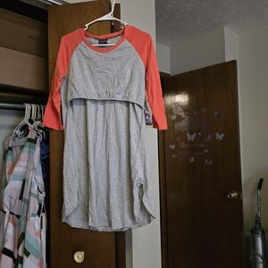 Gray and Orange Women's Shirt Sleeper For Matermity